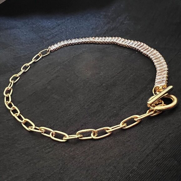 Gold Plated Paper clip cubic Zircon necklace choker womens jewelry - Picture 5 of 13